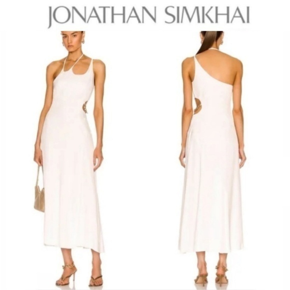 SIMKHAI Morena Cutout Chain-Embellished Satin-Crepe Midi Dress sz 6 NWT 695$